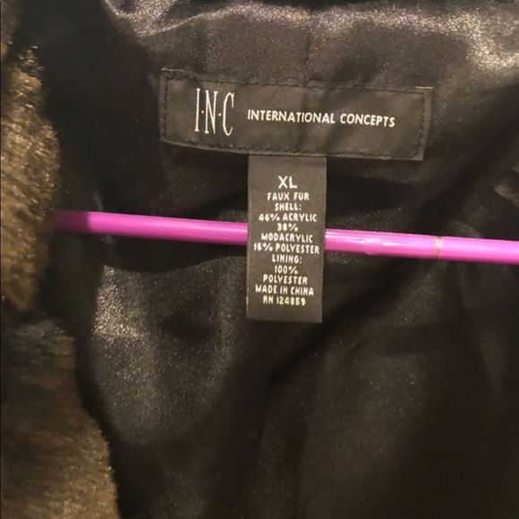 INC Black and Brown fuax fur coat - Picture 5 of 7